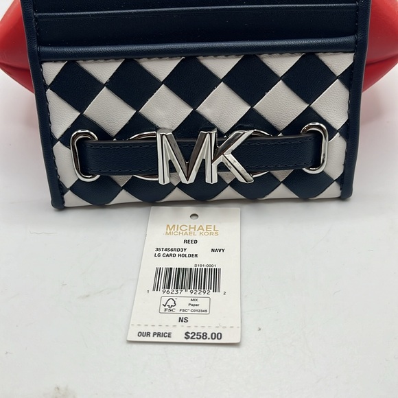 NWT Michael Kors Navy Blue Reed Leather Card ID Holder Wallet - Picture 3 of 6